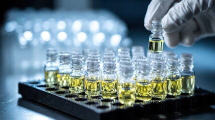 Analyst arranging solid phase extraction equipment handling samples carefully to prevent contamination.