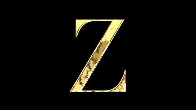 Gold uppercase alphabet &ldquo;Z&rdquo;, Serif, light reflecting and patterns shifting, alpha channel