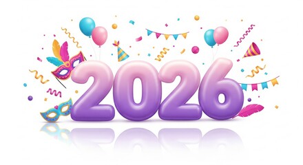 Festive 2026 Celebration With Masks, Balloons, and Confetti for Party Decor