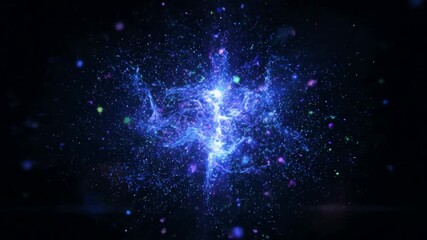 Abstract blue energy particles and light trails form a dynamic cosmic nebula in deep space - Powered by Adobe