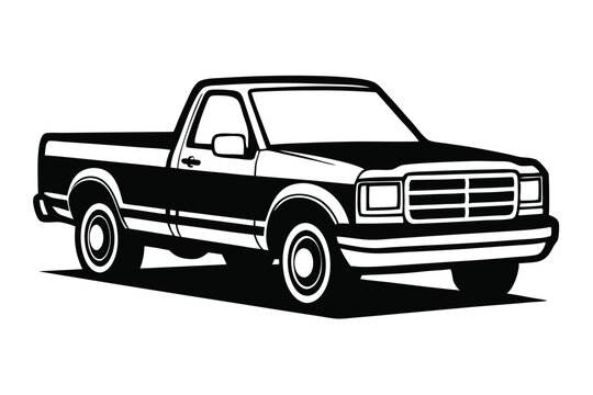 pickup truck silhouette line art vector illustration