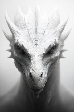 Minimalist Monochromatic Medieval Dragon Portrait, Elegant Frontal Illustration on Light Background