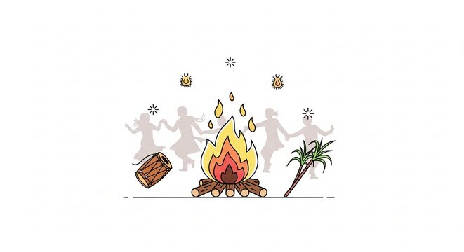 Lohri Celebration: People Dancing Around Bonfire, Drums, and Winter Festival Vibes