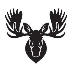 Stunning moose head silhouette with large antlers on white background
