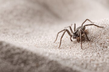 Close-up of a spider on sandy ground