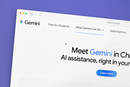 Ostersund, Sweden - Dec 19, 2025: Gemini in Chrome website. .Gemini is a generative artificial intelligence chatbot and virtual assistant developed by Google.