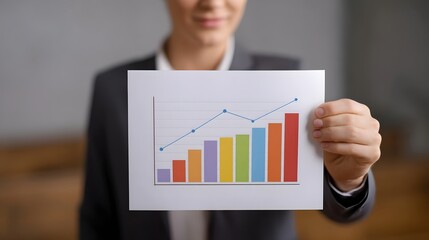 Professional presenting a colorful bar and line graph illustrating positive business growth and financial progress