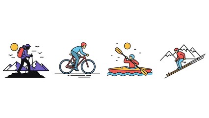 Collection of Outdoor Adventure Sports Activities Icons.