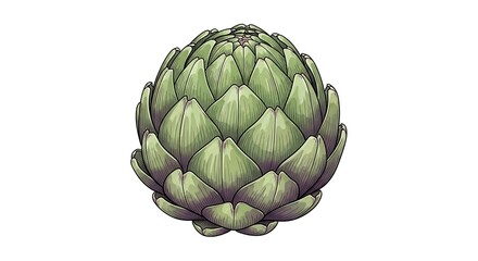 Fototapeta premium Artichoke illustration - A detailed botanical drawing of a fresh artichoke.
