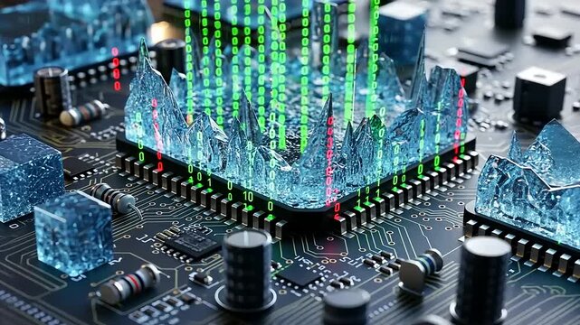 Futuristic Circuit Board with Data Flow and Quantum Computing.