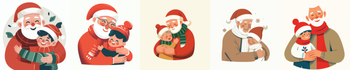 Vector of grandfather hugging her beloved grandson at Christmas