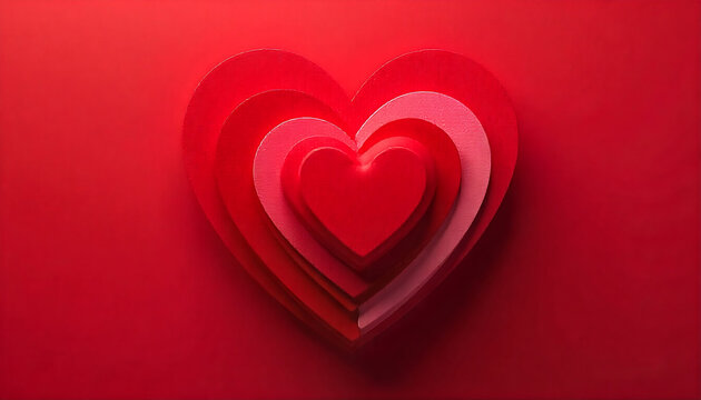 multiple overlapping hearts in varying shades of red and pink, created with generative ai