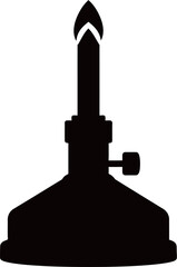 Obraz premium Black silhouette icon of a laboratory spirit lamp burner with flame for chemistry and science education concepts