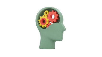 Isolated Conceptualization of Mind with Cogwheels, Gears inside Head in Profile Illustration