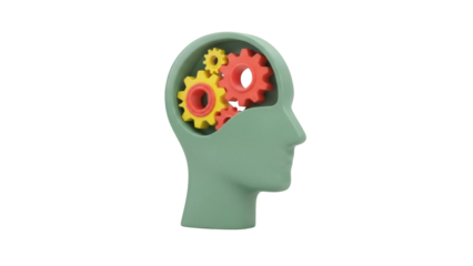 Isolated Conceptualization of Mind with Cogwheels, Gears inside Head in Profile Illustration