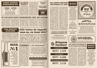 Naklejka premium Vintage newspaper spread with headlines and articles