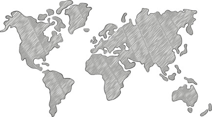 World map drawing showing global continents and geography © Tartila