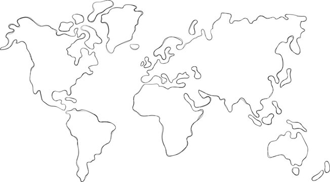 World map drawing global continents outline illustration