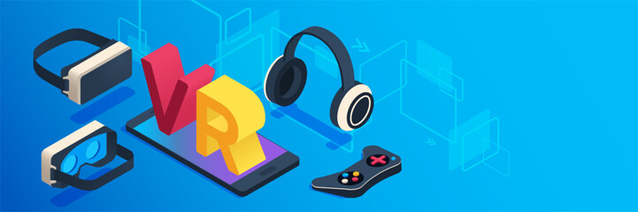 VR lettering with virtual reality gadgets and gaming devices