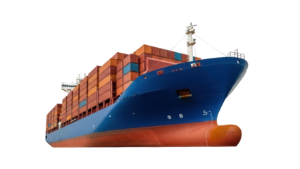 Isolated container ship with cargo stacks, a maritime vessel ready for transport freight