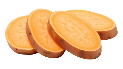 Isolated sweet potato slices for healthy eating concepts on clean neutral background design