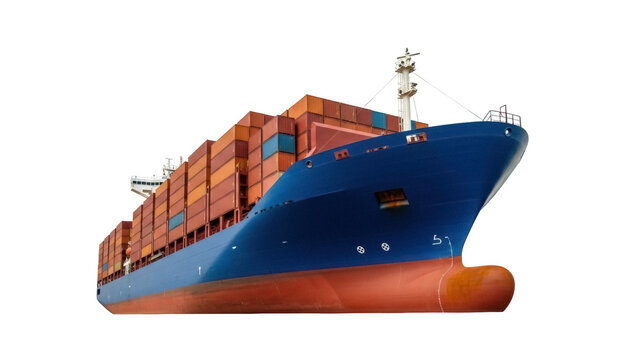 Isolated container ship with cargo stacks, a maritime vessel ready for transport freight