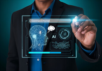 Interacting with ai command prompt - Technology stock photo - Business stock photo - Business photos - Website header background 