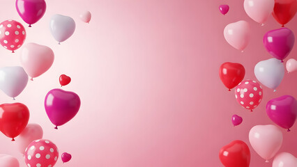 Colorful balloons floating on a pink background for celebration