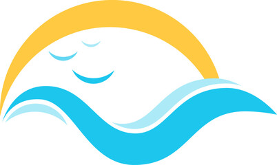 Abstract sun rising over flowing ocean waves