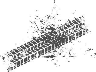 Grungy tire track mark with mud splatters