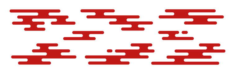 Set of red traditional Japanese cloud motif elements in a minimalist, flat design