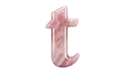 Isolated lowercase rose quartz letter T, smooth rounded edges, jewelry material, glossy, gem,...