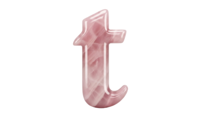 Isolated lowercase rose quartz letter T, smooth rounded edges, jewelry material, glossy, gem, mineral