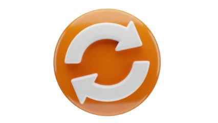 Isolated Orange Refresh Cycle Arrows Icon Symbol, 3D Rendered with Smooth Lighting and Shading