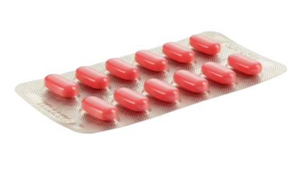 Isolated medicine blister pack of pink pills remedy for healthcare supplement, blistered drug