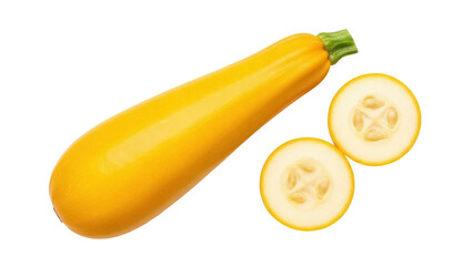 Isolated yellow zucchini squash with sliced pieces for cooking in summer recipes, healthy food