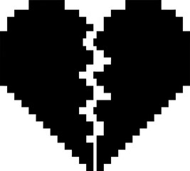 Fototapeta premium Broken pixel heart icon with a crack down the middle, symbolizing sadness and heartbreak. Abstract love split symbol. Vector for element