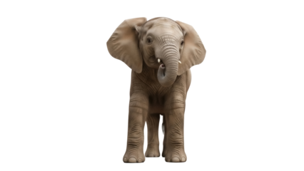 Isolated Elephant Calf, Playful Baby Animal Facing Forward, Natural and Charming Pose