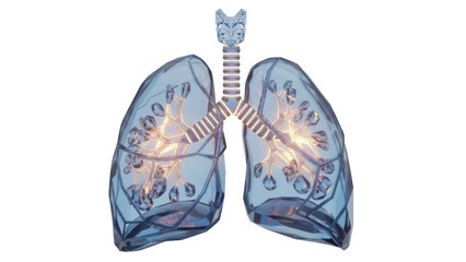 Isolated human lungs and trachea structure 3D render low poly stylized design concept