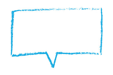 Blue hand drawn speech bubble with chalk and wax crayon texture. A playful sketchy shape. Rough lines and bold shapes