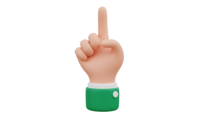 Isolated hand cartoon pointing up, direction upward, showing number one, idea expression