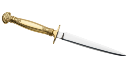 Isolated, ornate dagger, antique weapon, vintage collectible, close-up studio shot, gold handle