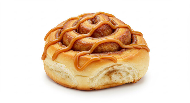Brioche a la cannelle onctueuse avec un coulis de caramel dore brillant delicatement photographiee en studio. AI Generated