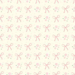 seamless pattern with pink flowers and bow