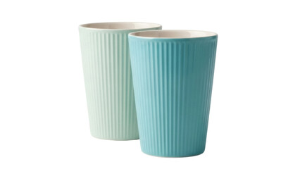 Isolated Tumblers in Blue and Green Colors with Ribbed Design Standing Side by Side