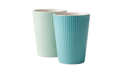 Isolated Tumblers in Blue and Green Colors with Ribbed Design Standing Side by Side