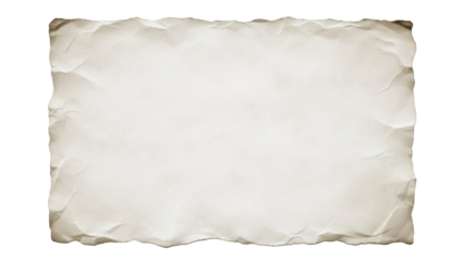 Isolated sheet of parchment paper with wrinkled rough edges ready to be written on