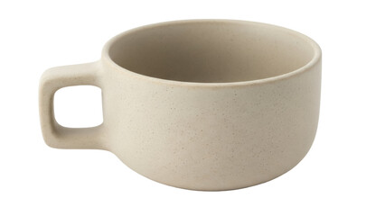 Isolated neutral beige ceramic cup, handle, crockery, drinkware, stoneware, simple design