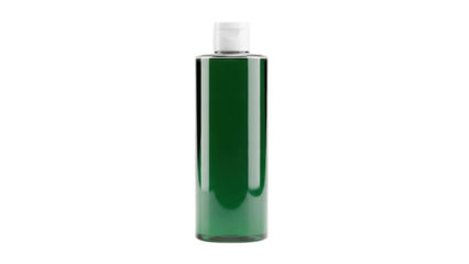 Isolated green liquid in bottle with white cap for cosmetic or medical use object