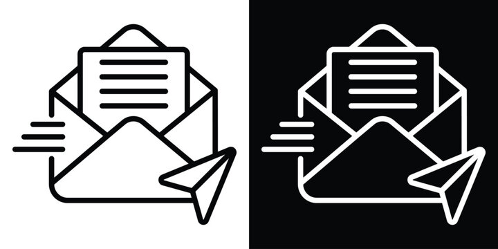 Email line and glyph icon style on white and black background